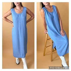 Vintage Sleeveless Solid Blue Dress